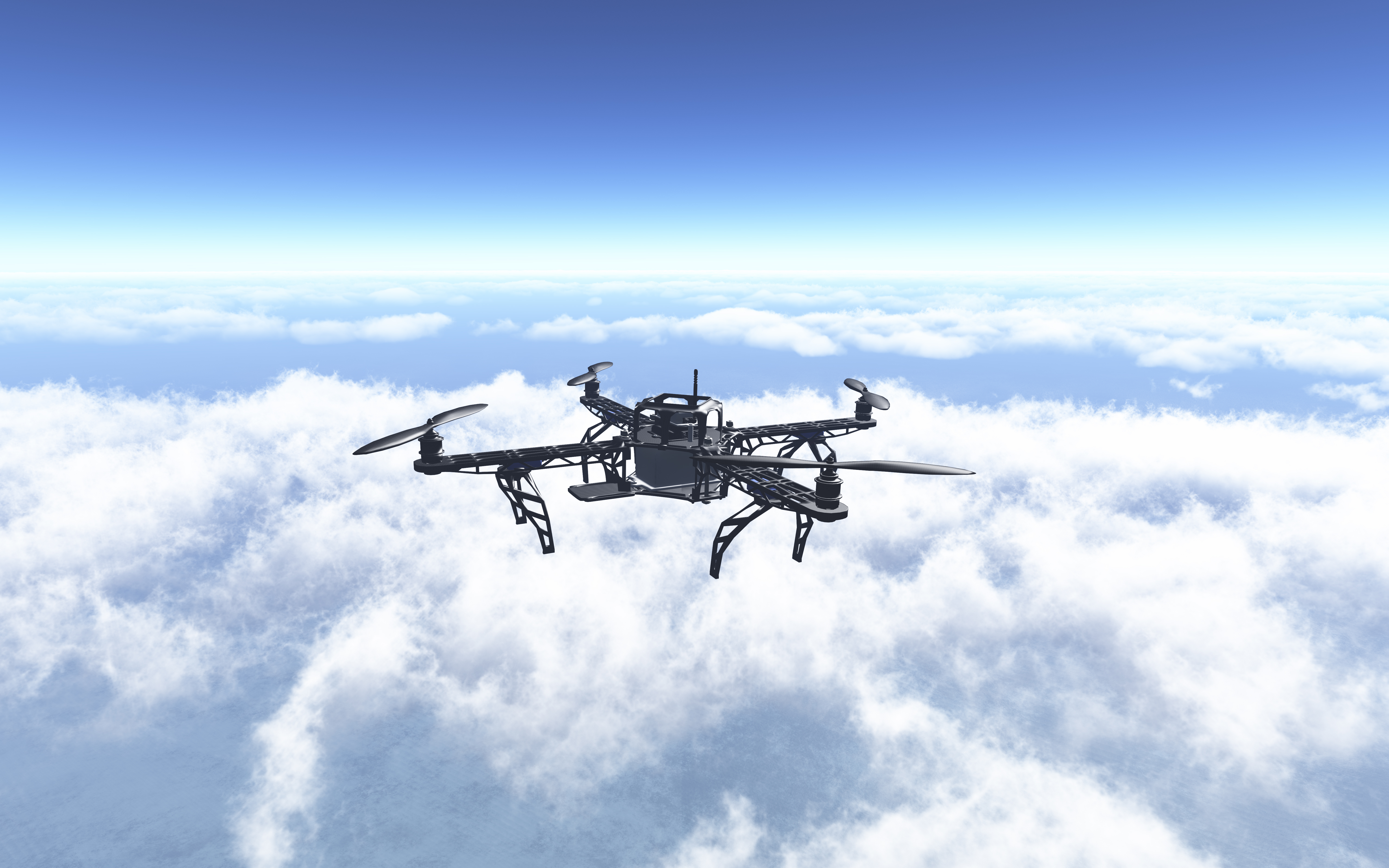 Compact quadcopter ready for takeoff on an open field